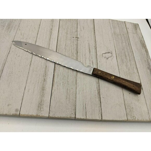Vegetable Utility All Purpose Carving Slicing Knife Serrated 2 Prongs Japan 12" - Picture 4 of 7